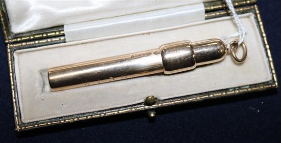 A cased 9ct gold propelling pencil by Sampson Mordan & Co, 2.75in.